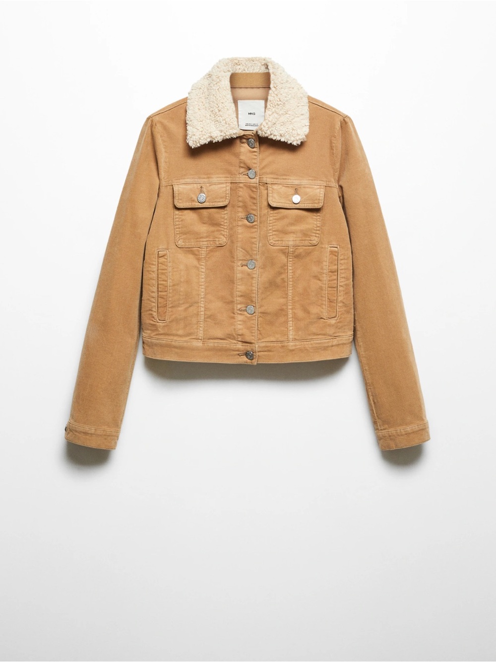 Mango Camel Corduroy Jacket with Cream Sherpa Collar